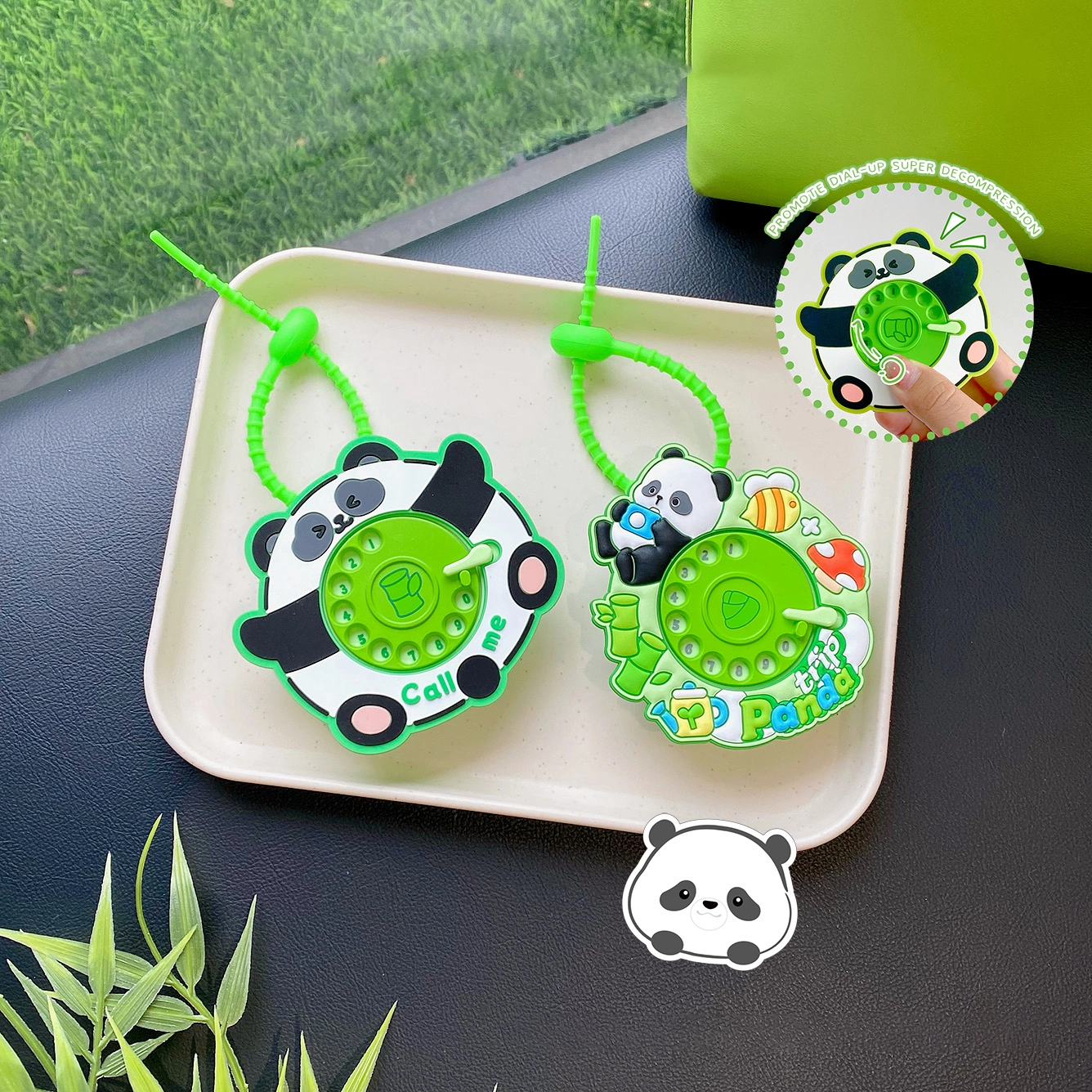 Ranhong Panda Phone Turntable Keychain Backpack Pendant Toy Hand Rope Buckle 1