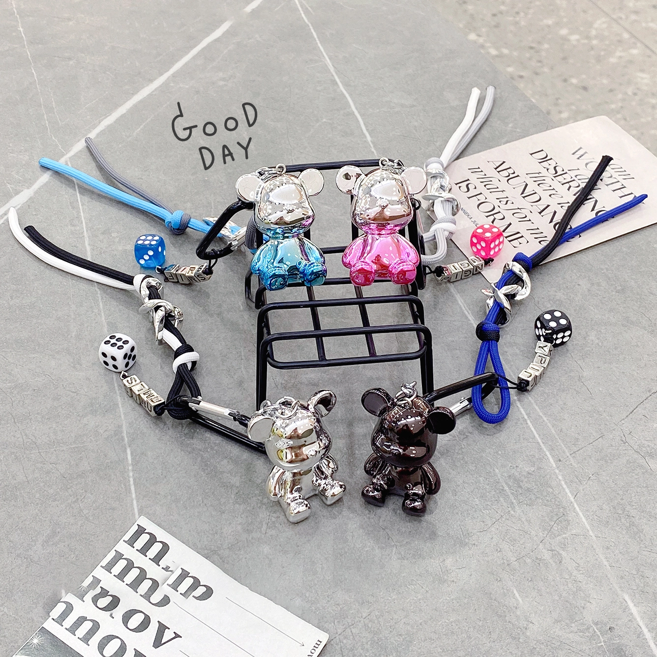 Ranhong Trendy Series Keychain Little Bear Bag Pendant Colorful Rubber Light Keychain with Hand Rope Buckle 1