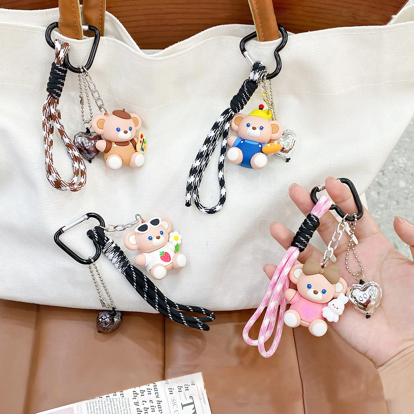 Ranhong Cute Rubber Keychain Young Girls' Phone Hanging Rope with Heart-Pounding Teddy Bear Ornament No Taboos Pendant 1