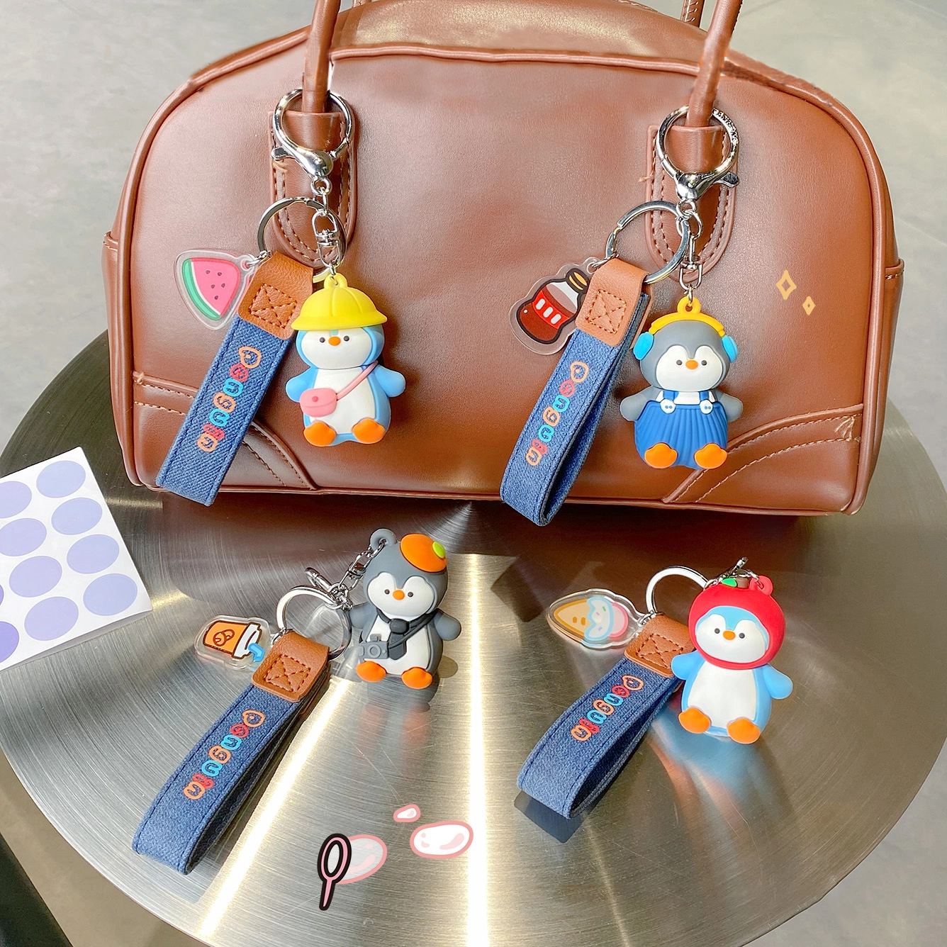 Ranhong Happy Penguin Keychain Cartoon Rubber Hand Rope Buckle Pu Pu Pu Male and Female Backpack Pendant Portable Game 1