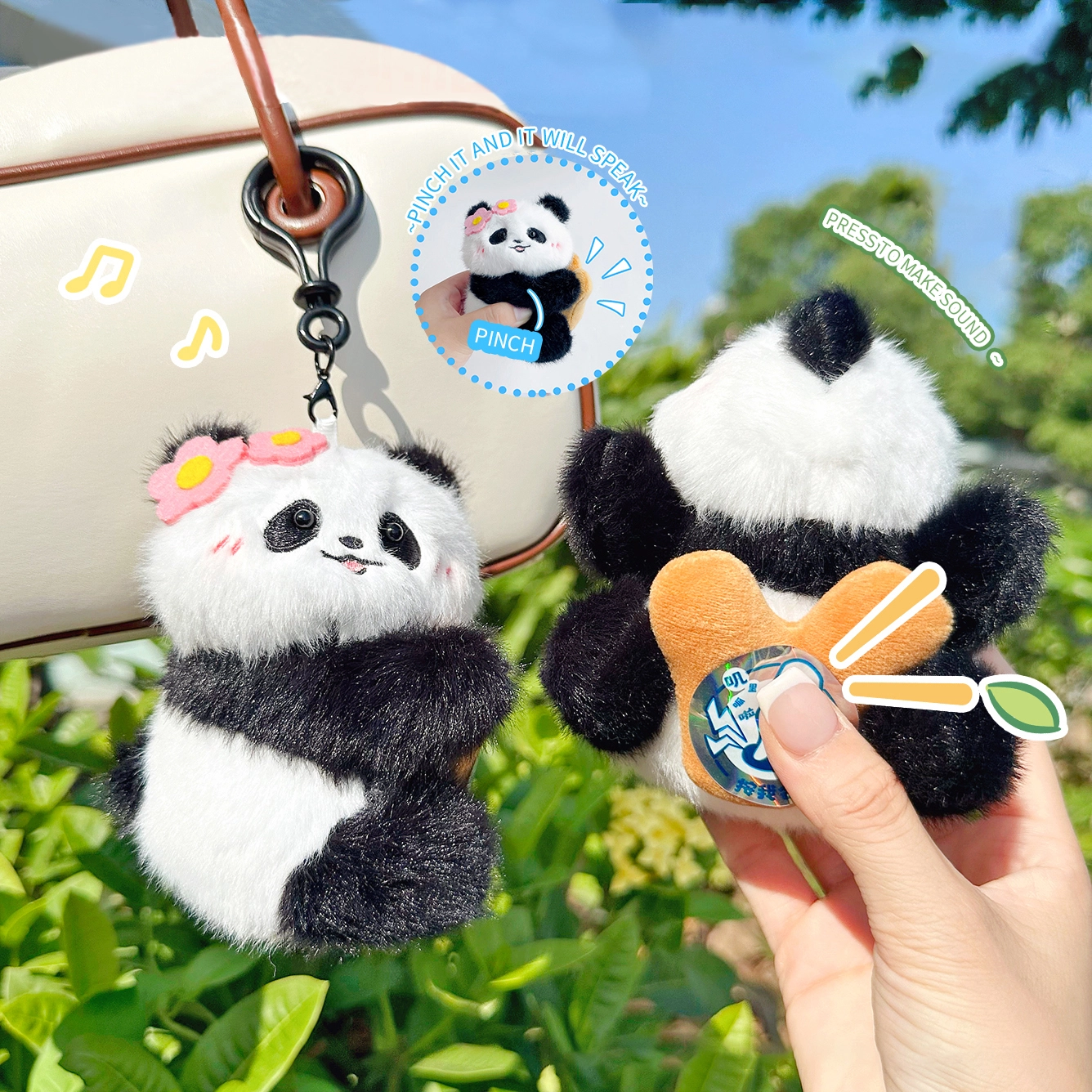 Ranhong Creative Panda Doll Keychain Fun Voice and Cute Bag Pendant Soft Fur Hug Souvenir with Alloy Metal Plastic Material 1