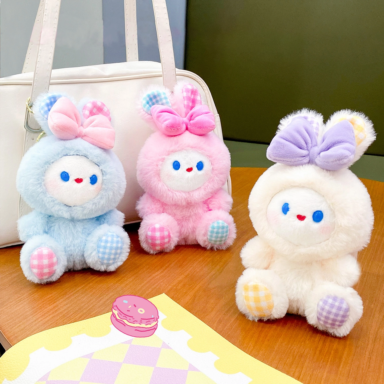 Cute White Rabbit Pajama Party Student Couple Bag Plush Doll Keychain Pendant Delicious Keychain Pendant 1