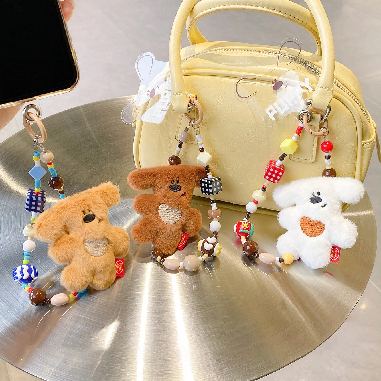 Ranhong Happy Little Dog Tilted Head Keychain Bead Chain Multifunctional Doll Pendant 1