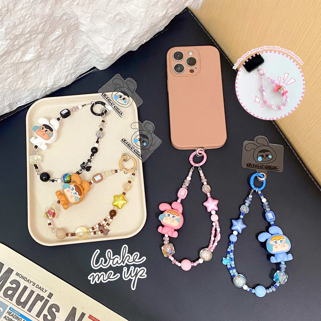 Ranhong Cute and adorable little crying Baogongzai bead phone chain personalized cartoon couple best friend backpack pendant small gift 1