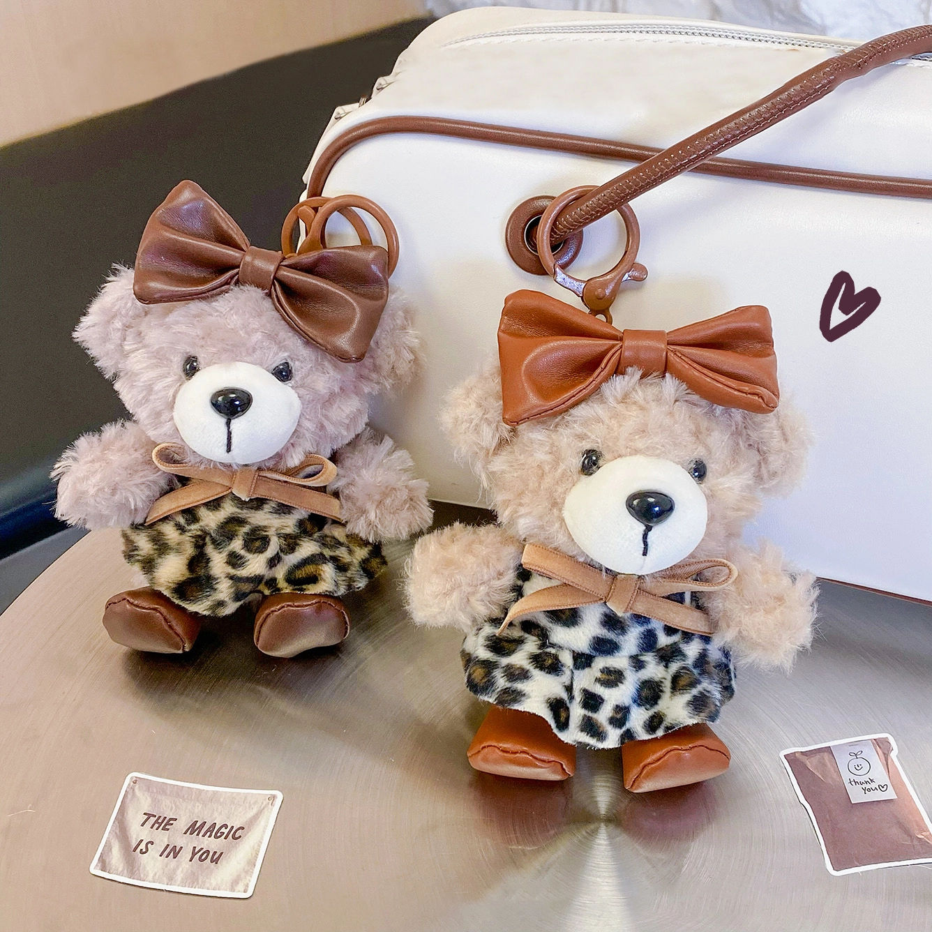 Ranhong Fashion Bear Leopard Pattern Biscuit Exquisite Backpack Pendant Keychain Plush Toy 1