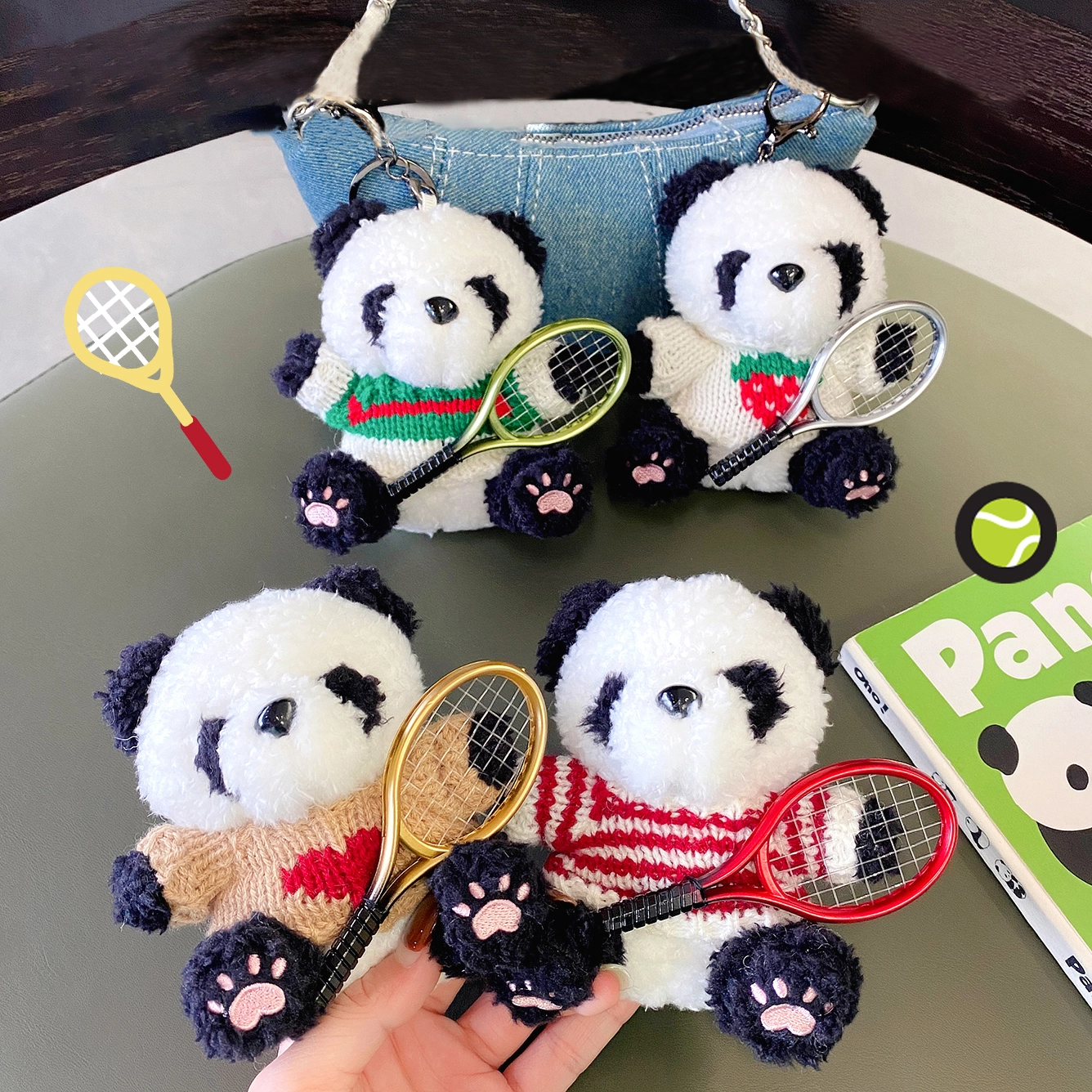 Dynamic Attack! Tennis Panda Keychain Pendant 1