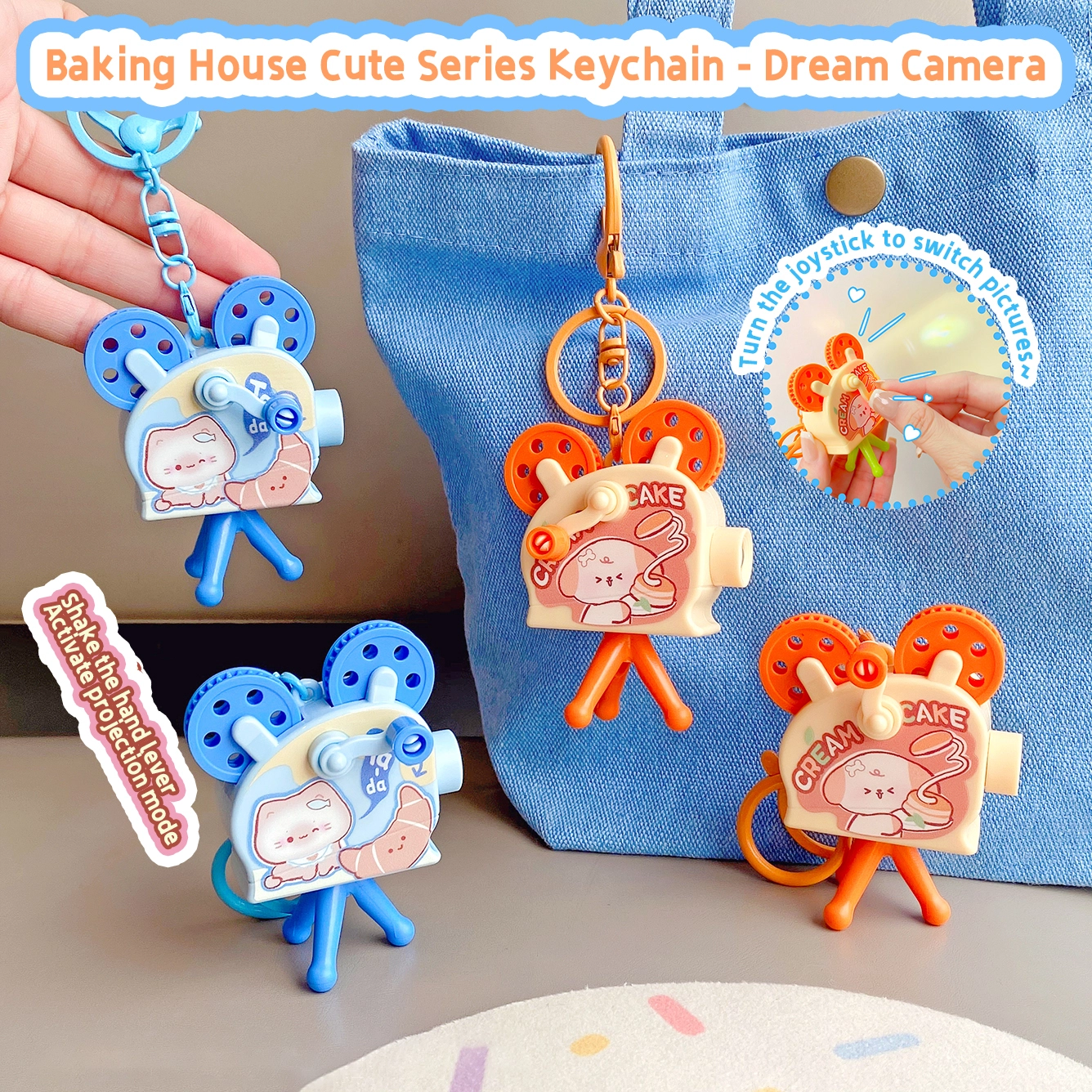 Ranhong Cartoon Animal Mini Projector Keychain Hand-Cranked Fun Decompression Pendant for Children Students Plastic Material 1