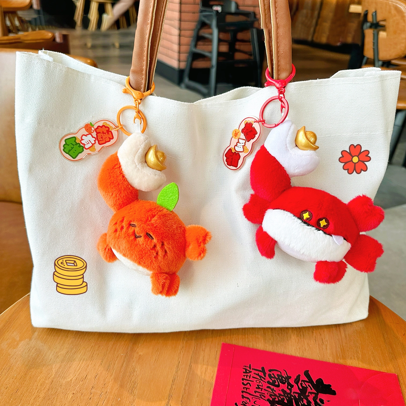 Ranhong Cute Fabric Doll Button Crab Plush Toy Pendant Cartoon Bag Hanging Decoration Couple Gift Keychain 1