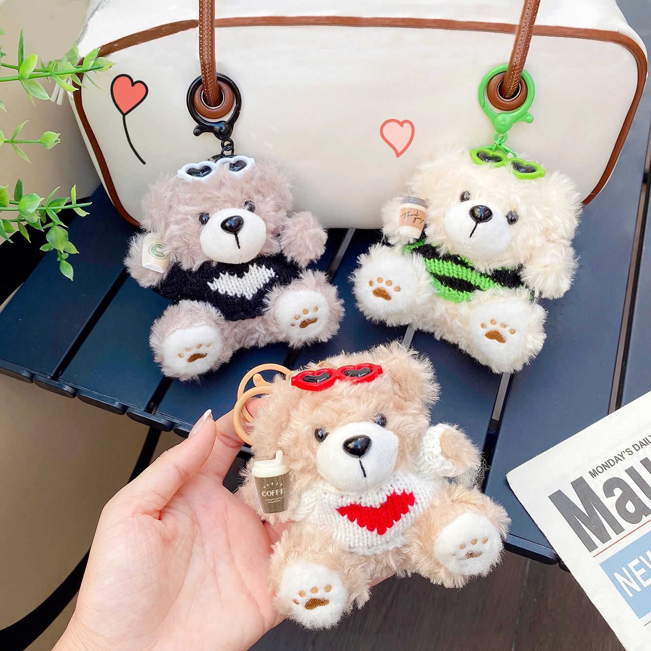 Ranhong Cute Plush Toy Doll with Teddy Bear Pendant Soft Backpack Ornament and Keychain for Kids 1