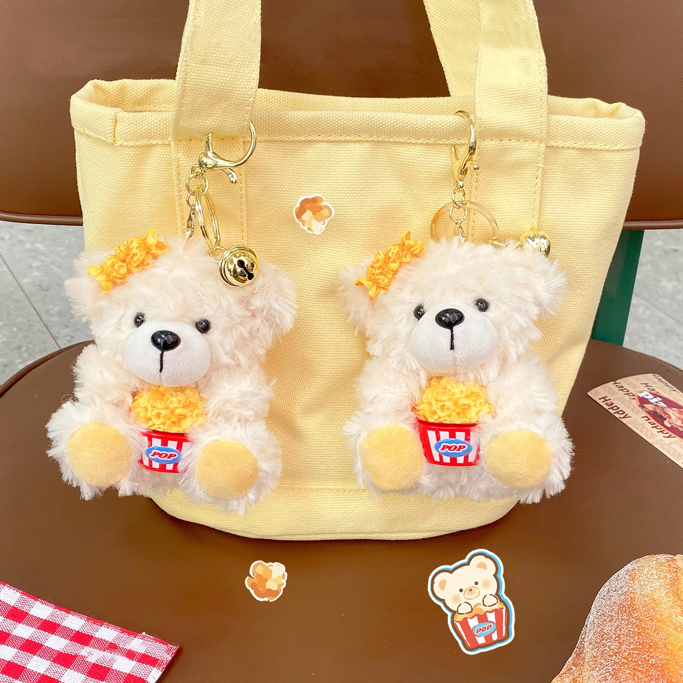 Ranhong Cute Plush Toy Doll popcorn Bear keychain pendant Fashion Accessories Backpack Decorations 1