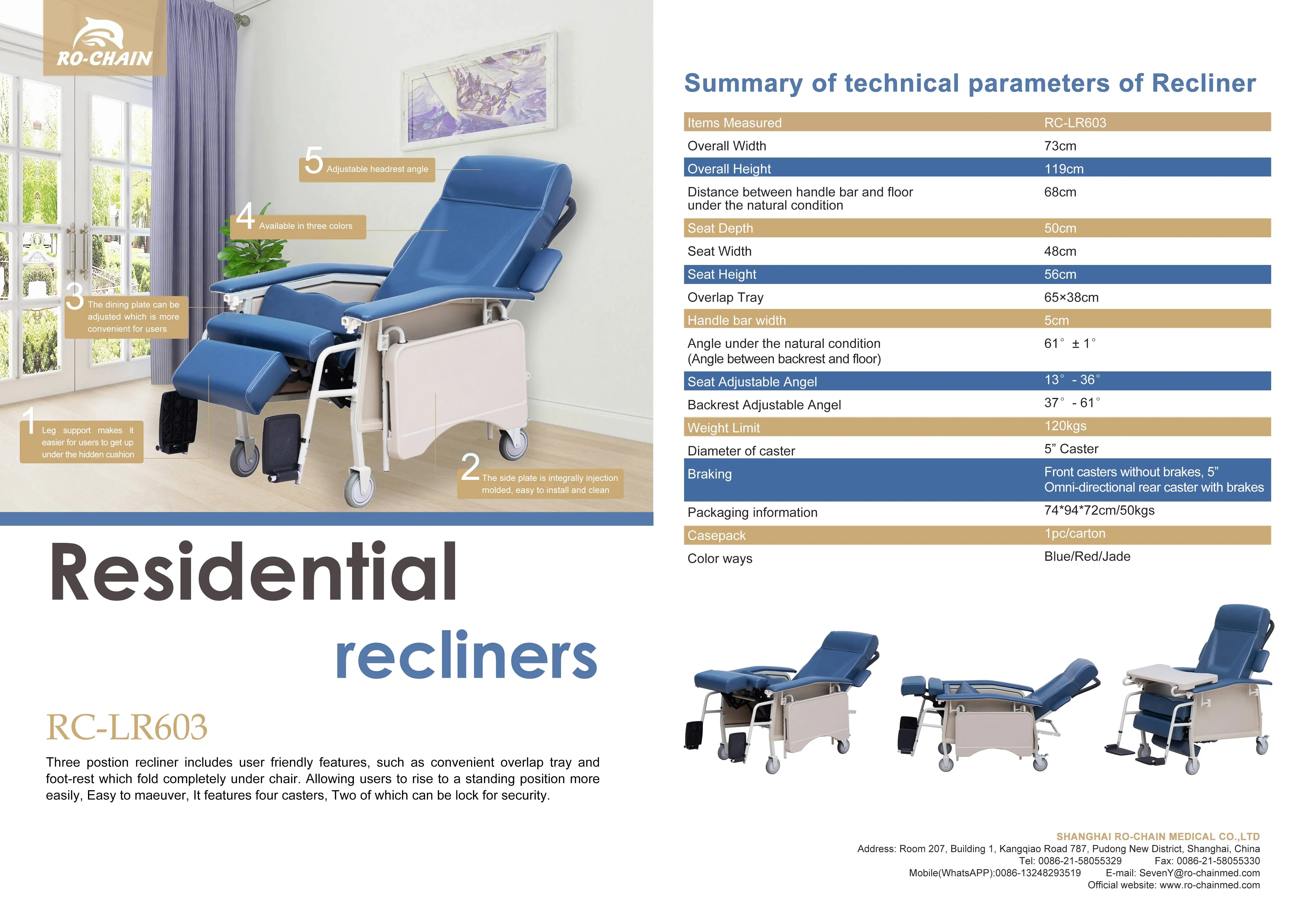 Model RC-LR603 Bệnh Viện Đi Kèm Ghế Y Tế Ngả 6