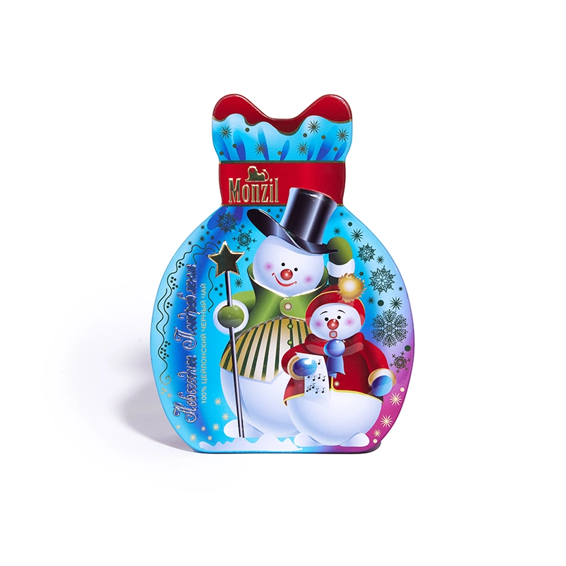 paquete chumboon 
 Caja de lata de caramelos de hombre de nieve con tema navideño 1