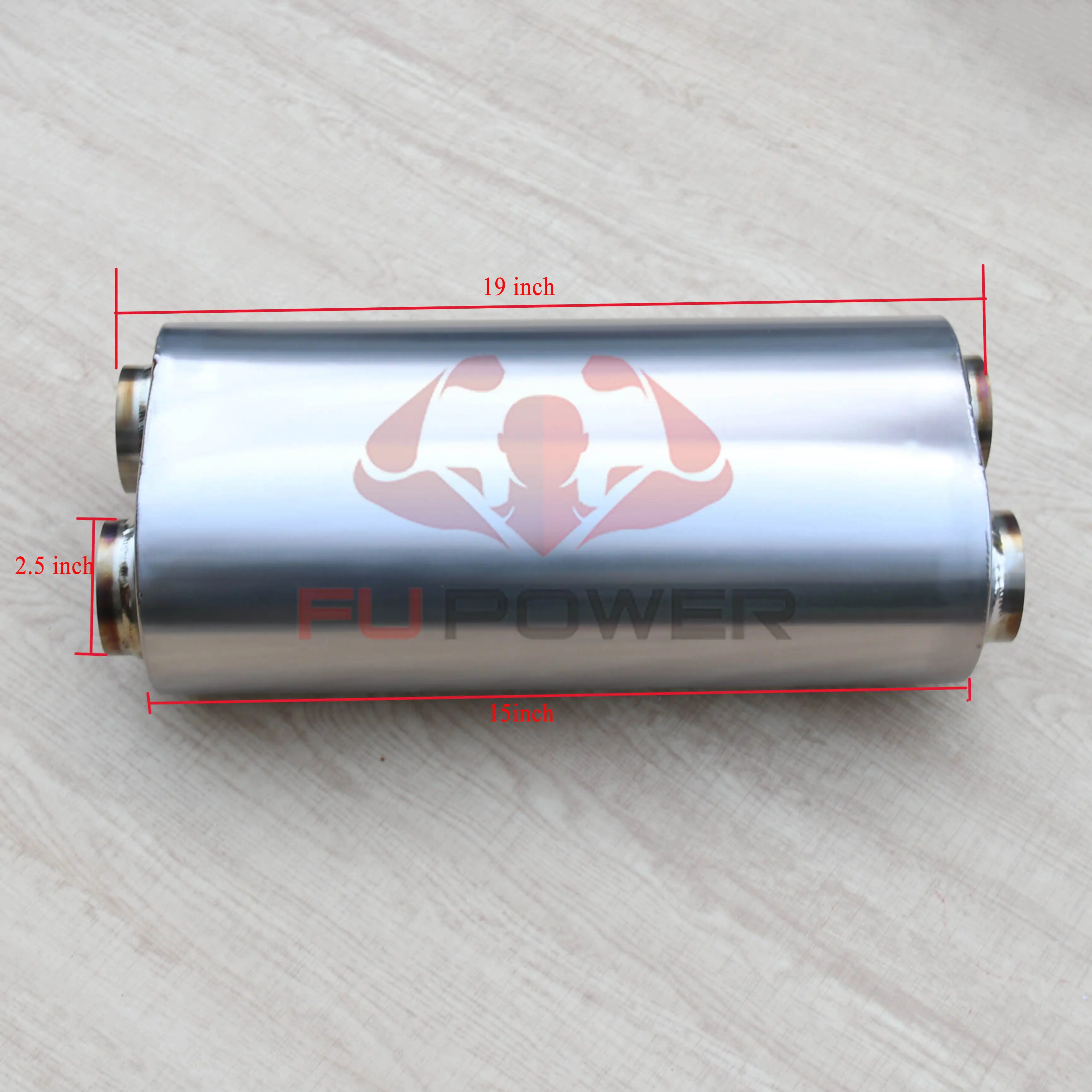 Titanium 2.5 Inlet Polished Finish Dual Outlet Oval Muffler 1