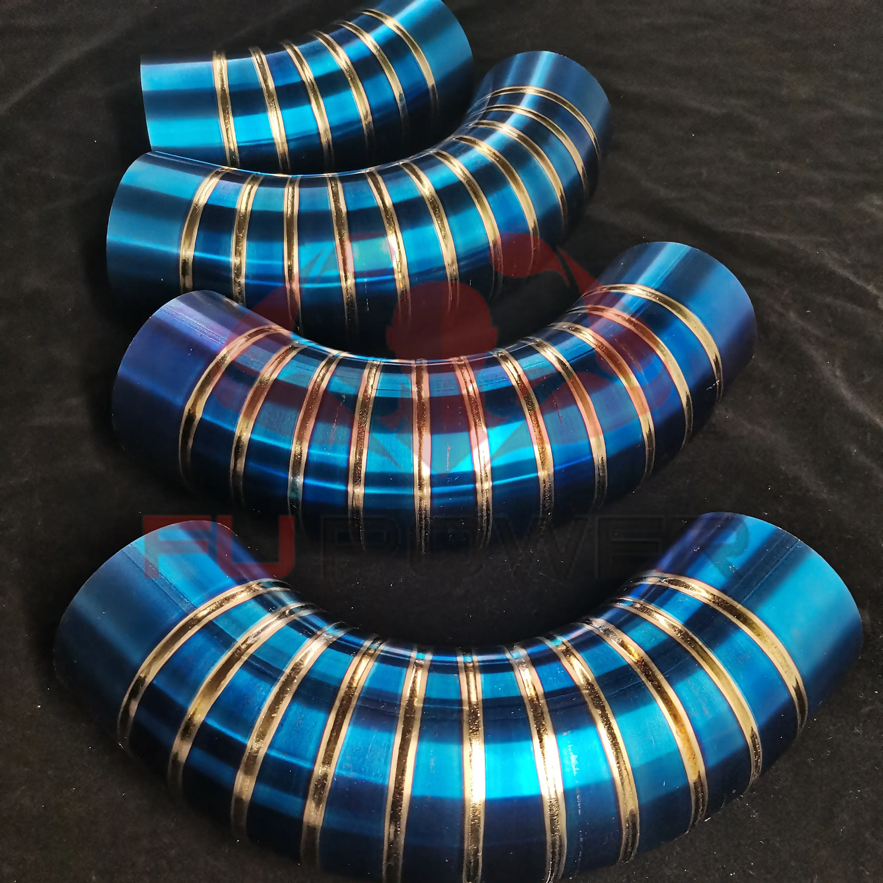 1.75 3 4 5 (6 pièces courbures à 90 degrés)-homard brûlé bleu tarte coupe titane 1.5D rayon pré-soudé tarte coupe coudes 1