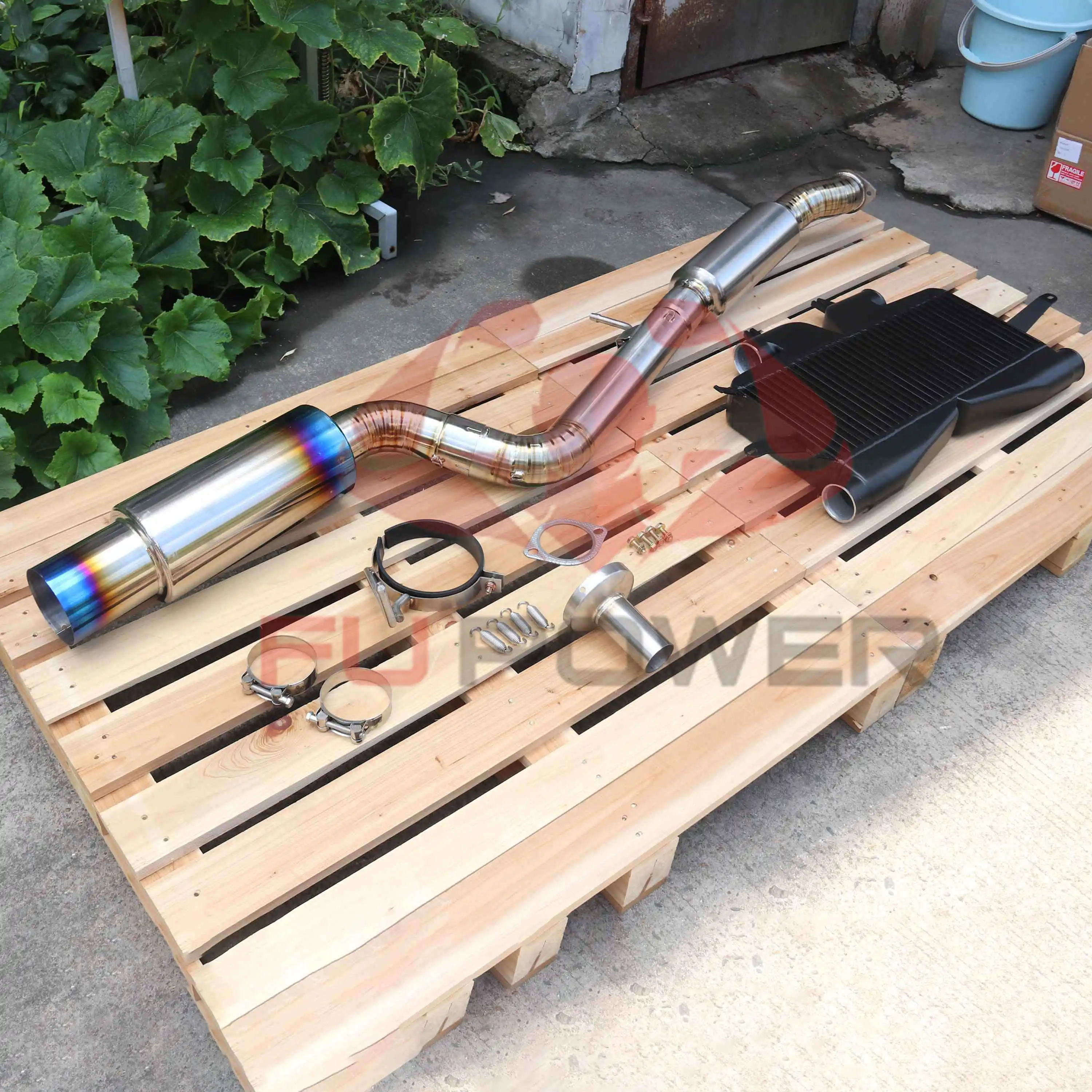 370Z 350Z STG チタンエキゾーストキャットバック付きアルミニウムインタークーラー 1