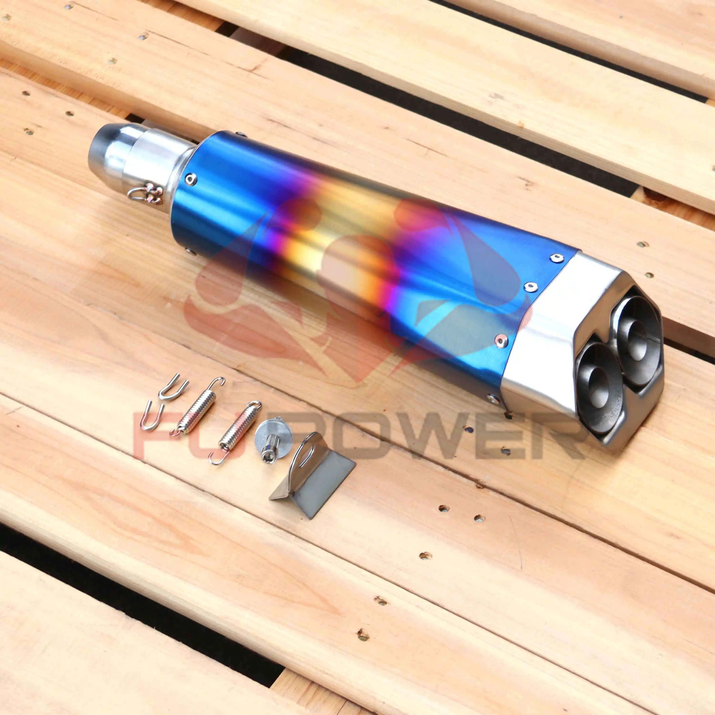 Custom Motorcycle Exhaust Pipe Muffler DUAL OUTLET Blue 1