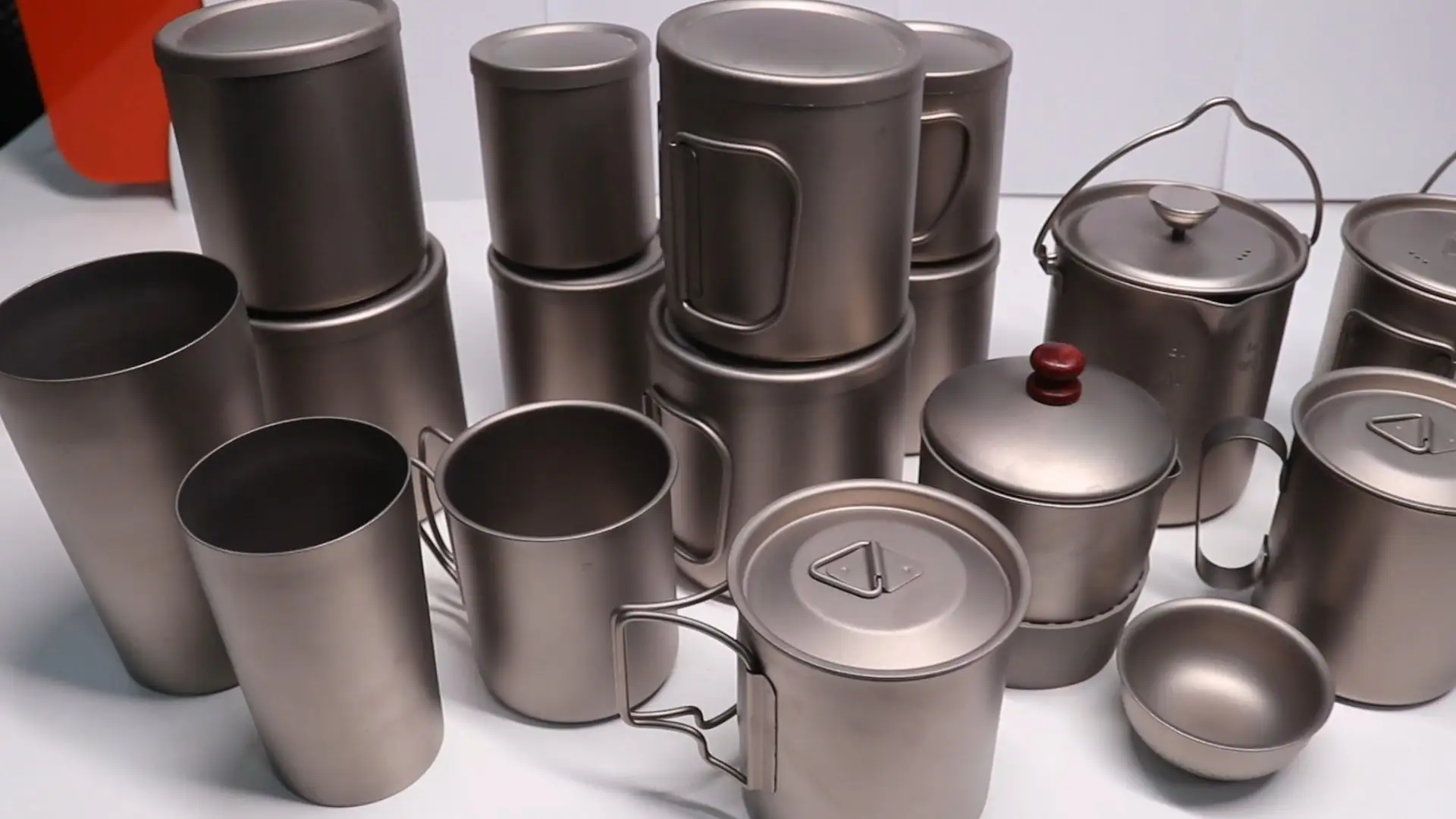 純チタン製アウトドア調理器具、持ち運び可能、落下防止、軽量、ウォーターカップ、ティーセット、調理鍋、ケトル、ボウル、フライパン 1