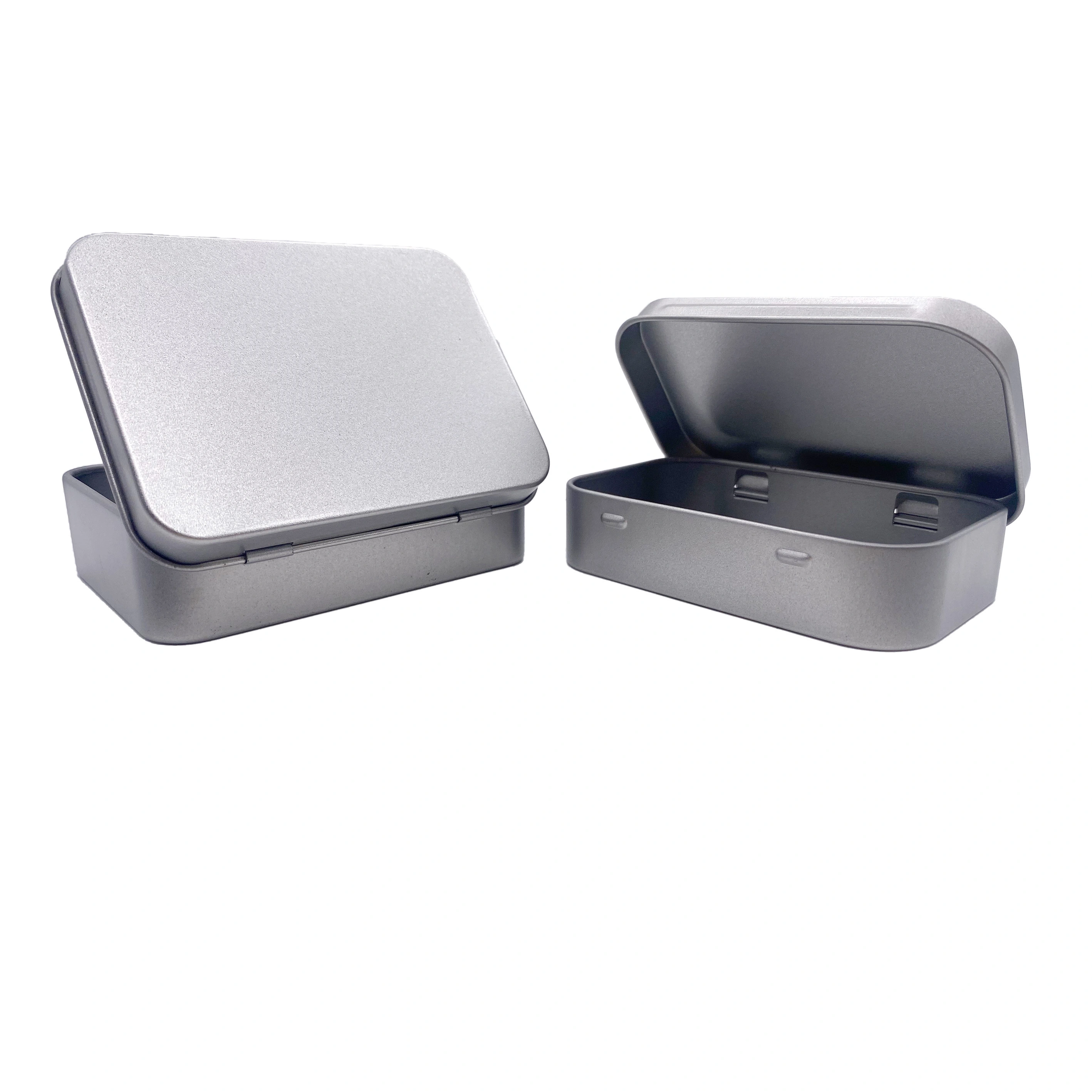 OEM-individuell bedrucktes silbernes rechteckiges Blechgehäuse mit Deckel, Geschenk-/Süßigkeits-/Minzverpackung, Lebensmittelbehälter aus Metall, Blechdose 1