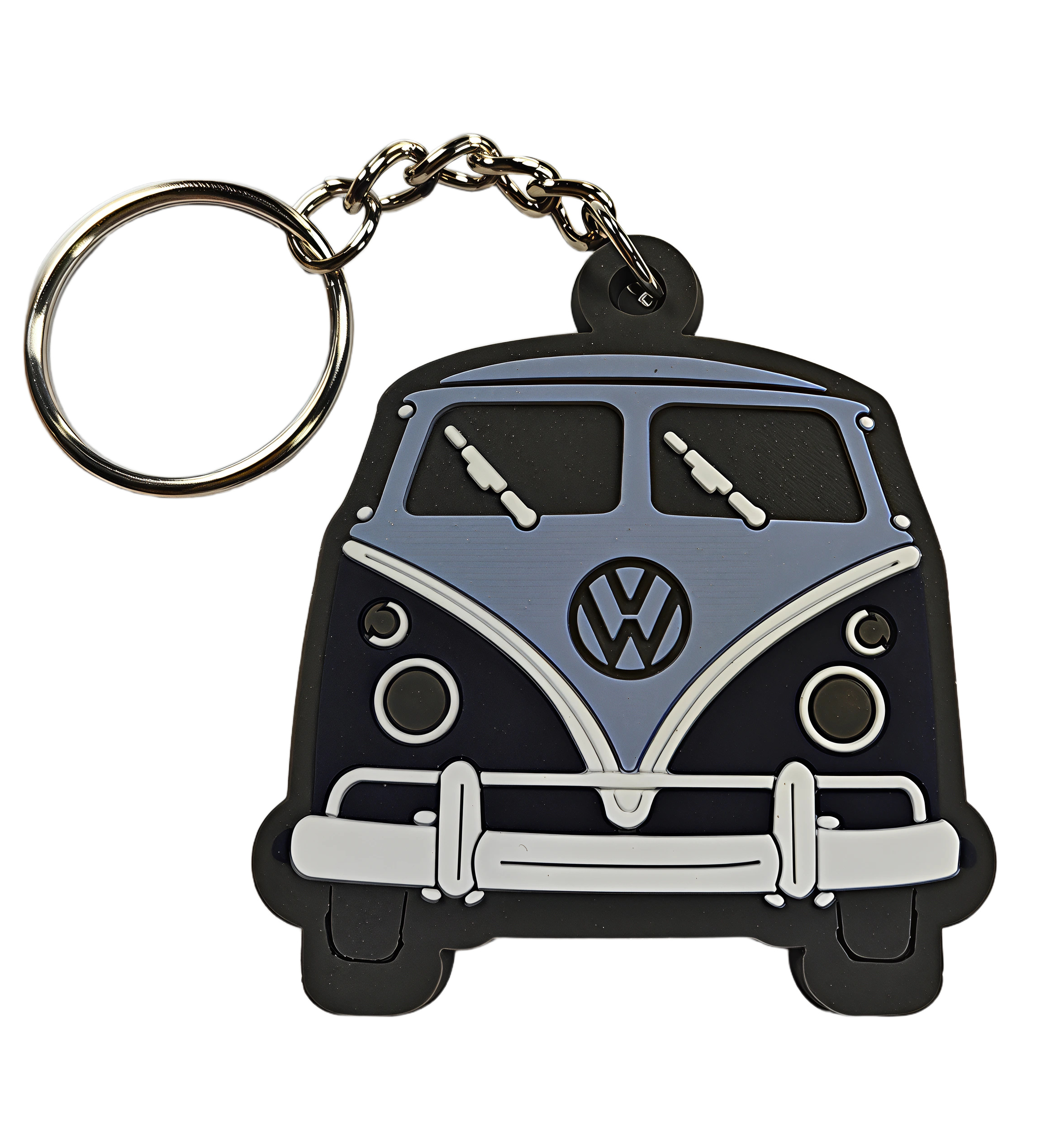 Get a soft, lightweight, car-shaped PVC keychain. 1