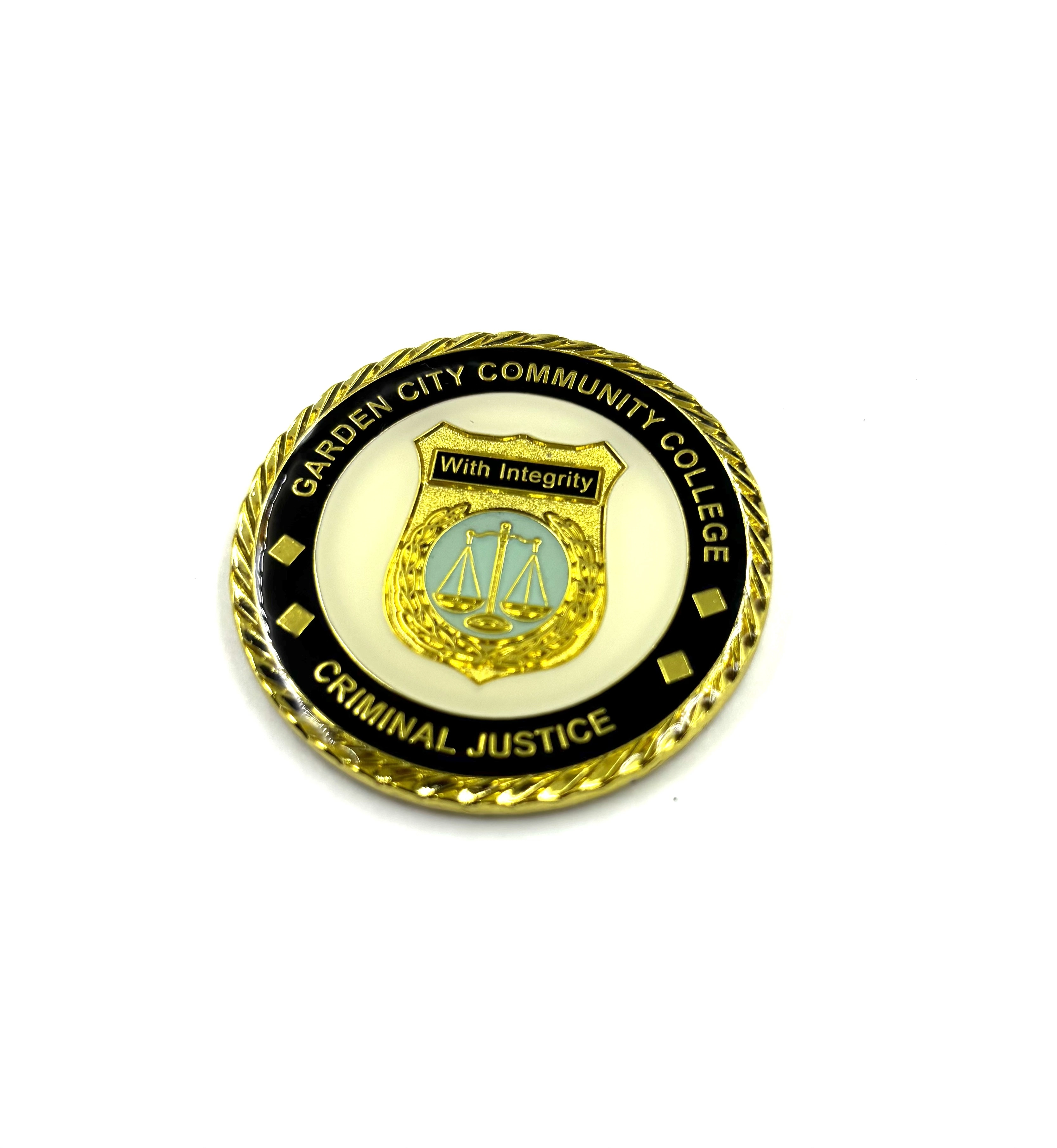 Custom Die-Cast Gold Plated Criminal Justice Challenge Coin with Soft Enamel & Epoxy Coating 1