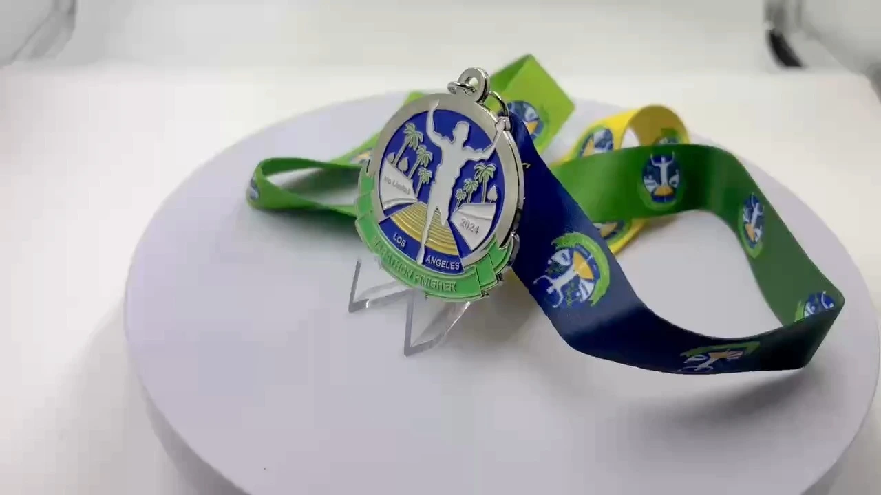 Custom Stainless Steel Marathon Medal with 4-Color Soft Enamel & Gradient Ribbon 1