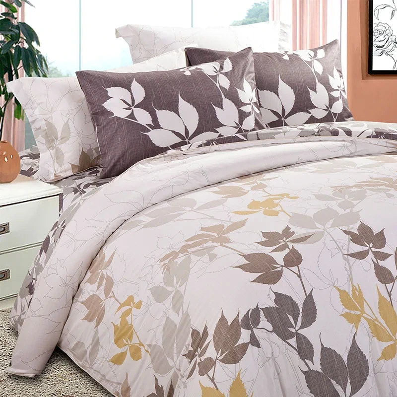 Parure de lit complète 100% coton imprimé rotatif fleurs d'automne flore et plantes 1
