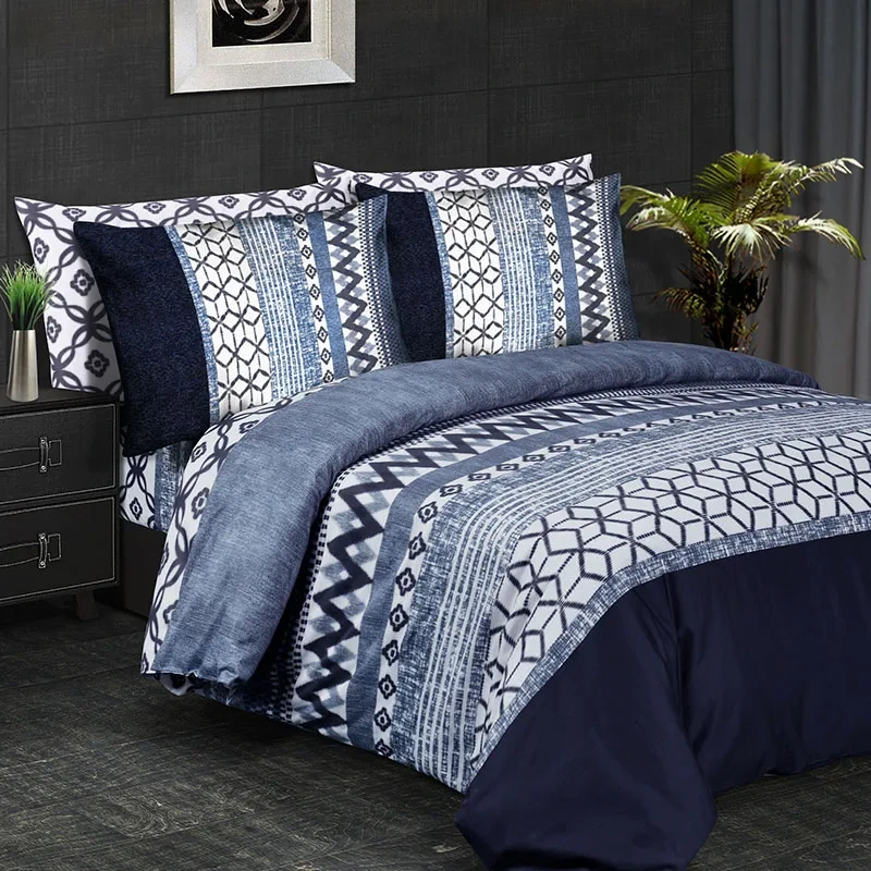 Duvet Cover Set 100% Cotton Rotary Print Black And White for Winter 1