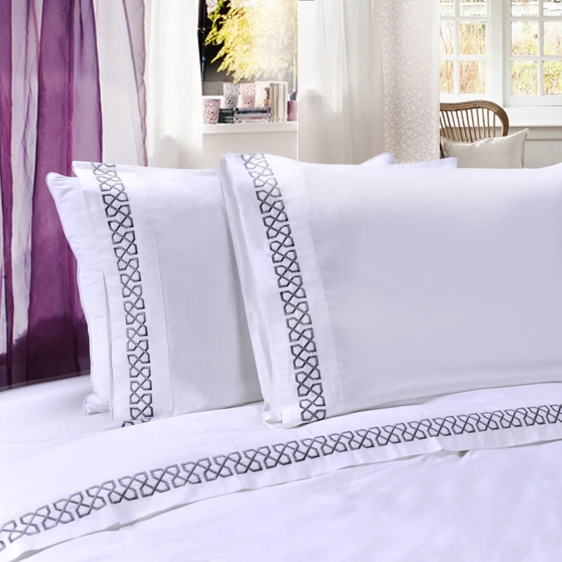 Embroidery Bedding Set 100% Cotton Hotel Bed Sheet Customized 1