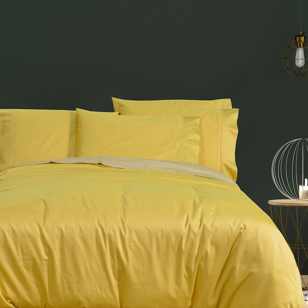 Juego de cama liso 100% algodón australiano Amarillo Invierno Funda nórdica tamaño queen 1