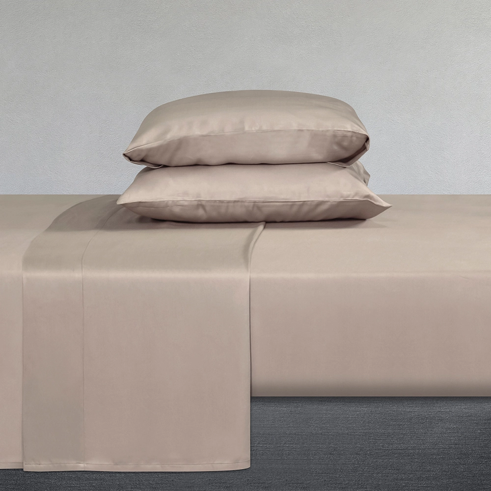Blatt Set 100% Bio -Bambusfaser Taupe Satin Lila Sommerbettwäsche 1