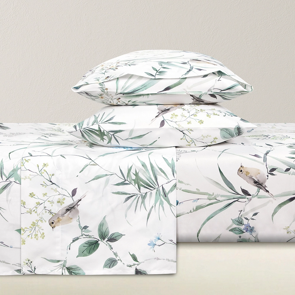 طقم ملاءات من الألياف الدقيقة بنقوش طيور وأوراق الشجر، مفروشات ناعمة الملمس 1