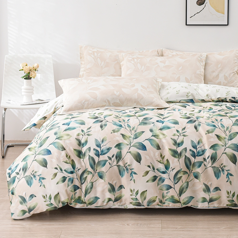 Bettwäsche-Set mit digitalem 3D-Druck, grünem Blattmotiv und botanischem Motiv 1