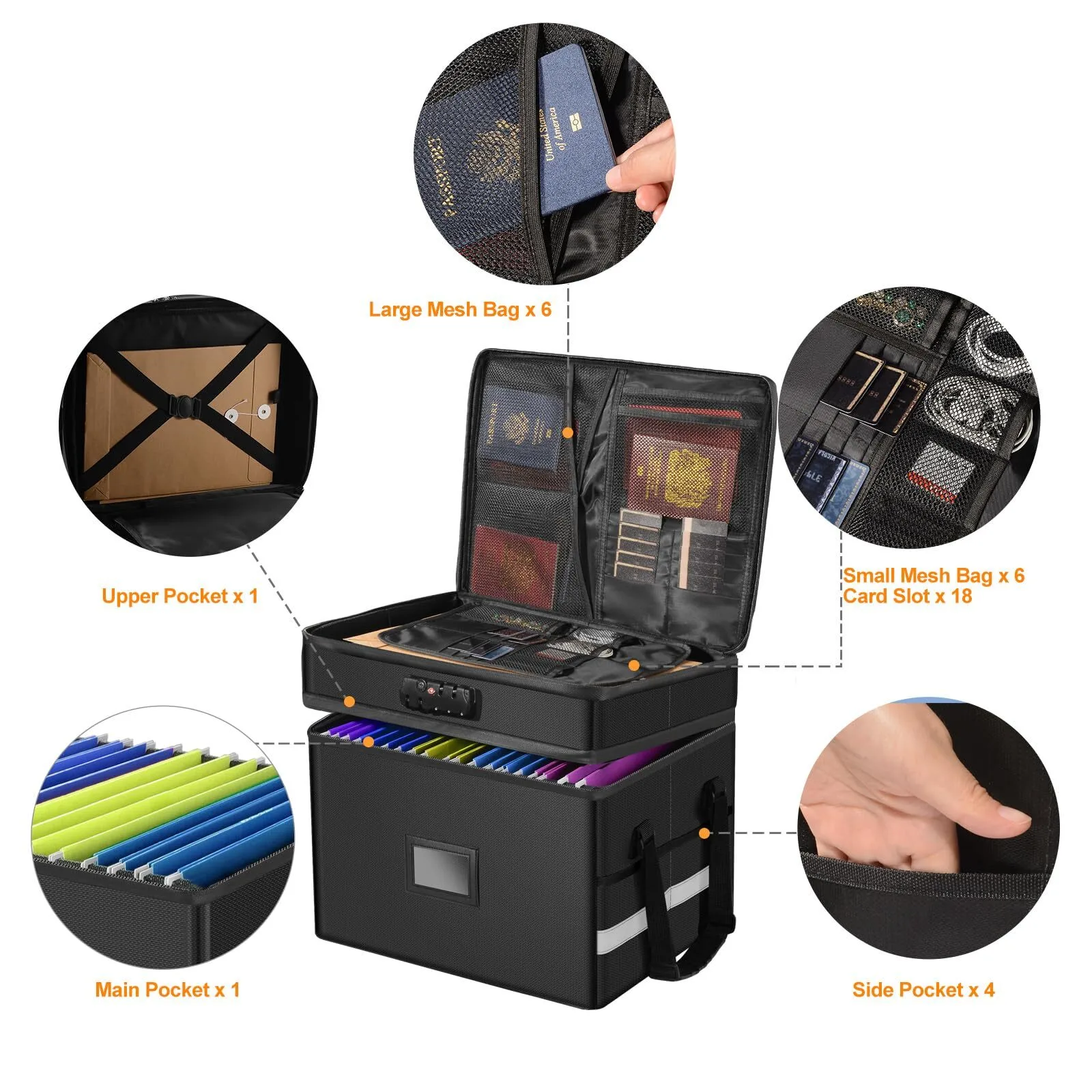 Fireproof Waterproof Document Box Collapsible Black Blue Gray Colors - SANJIU 1