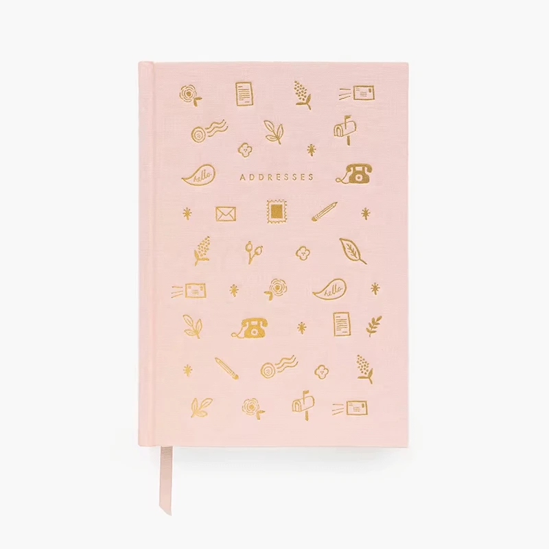 Custom Pink Foil Fabric Cloth Linen Hard Cover Address Note Book Paper Notebook 1