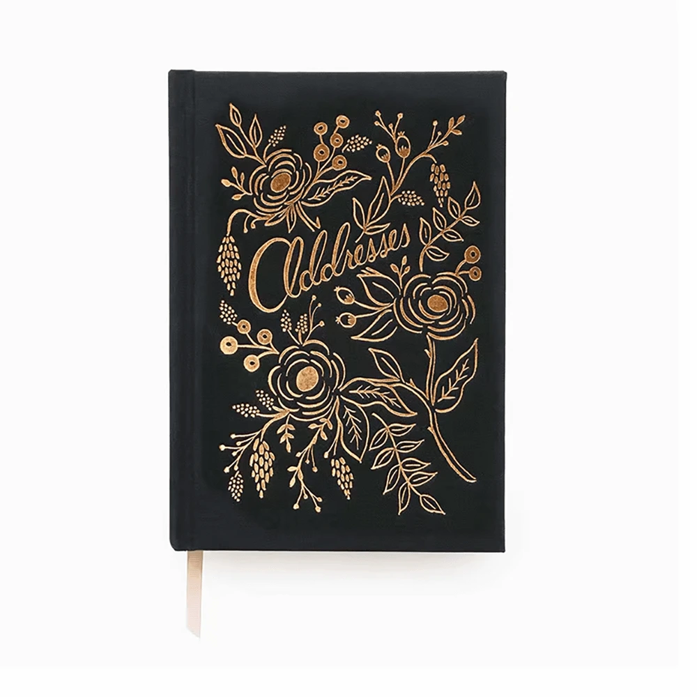 Custom Metallic Gold Foil Fabric Cloth Hard Cover Address Note Book Paper Notebook Agenda 1
