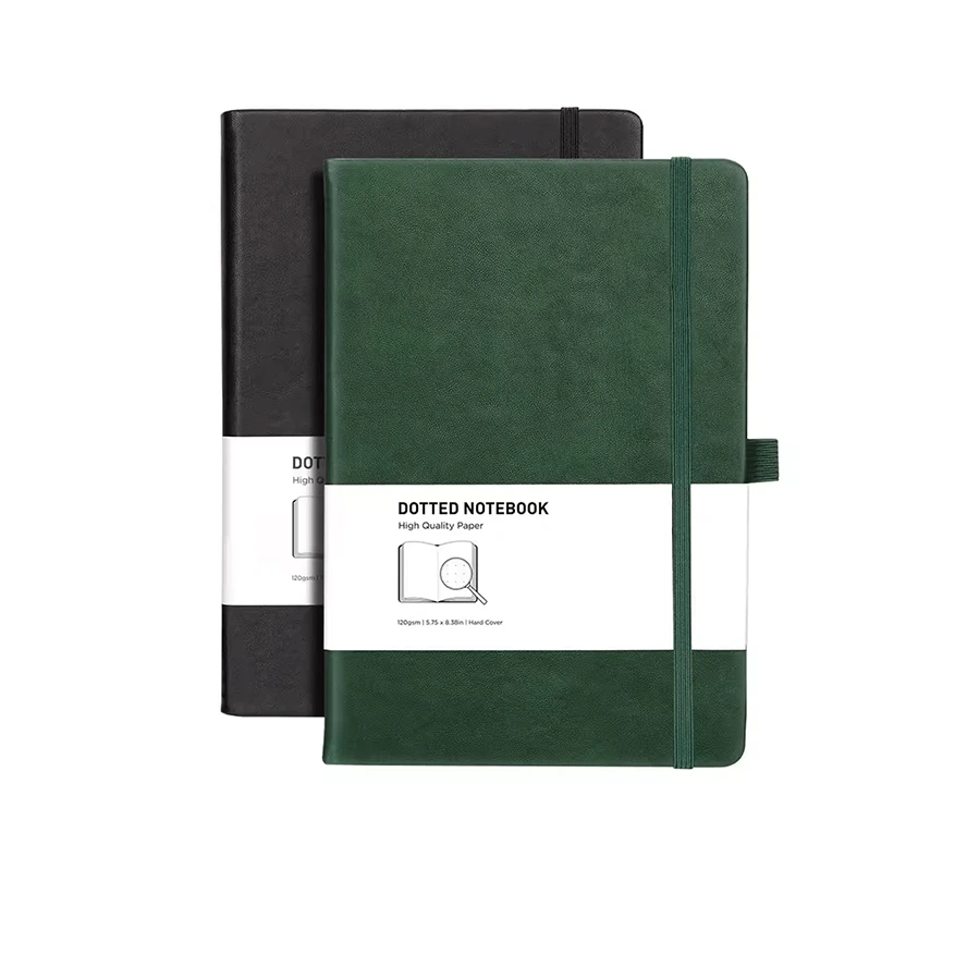 Customized Print A5 PU Leather Hardbound Writing Dotted Grid Daily Diary Journal Notebook 1