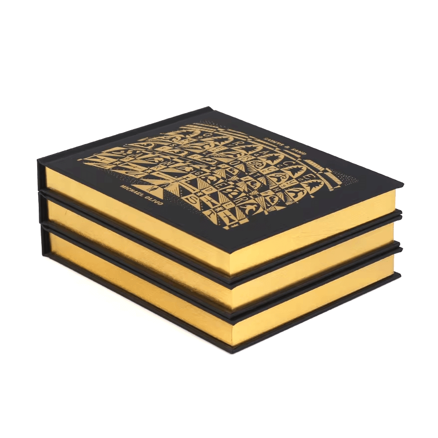 خدمة طباعة الكتب ذات الغلاف المقوى بحواف مطلية حسب الطلب، وختم بالرقائق الذهبية. 1