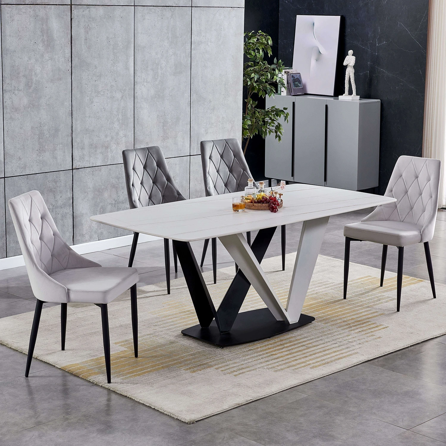 Ensemble de table à manger en marbre moderne avec cadre en acier inoxydable pour le salon 1