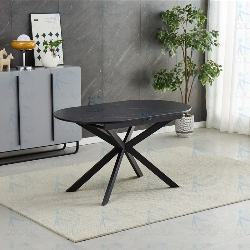 Table à manger noire, à la mode, atmosphérique et avant-gardiste, table à manger rock élégante, moderne et extensibleTable à manger rock évolutive, élégante et atmosphérique, vente directe d'usine-1731983355438326 1