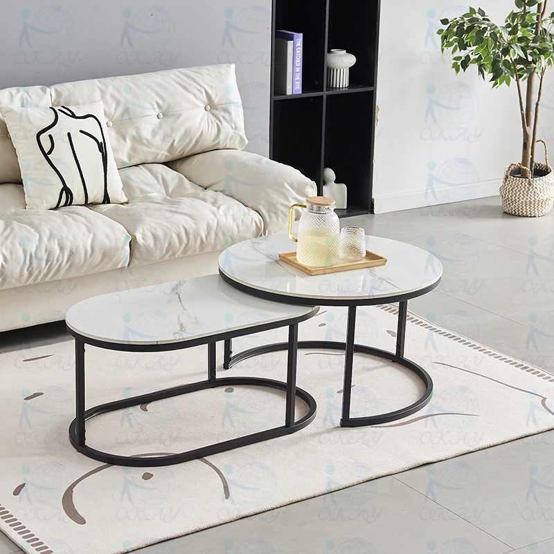 Conjunto de mesa de centro, design curvo, bonito e confortável, mesa de centro com textura de rocha de tinta, vendas diretas da fábrica 1