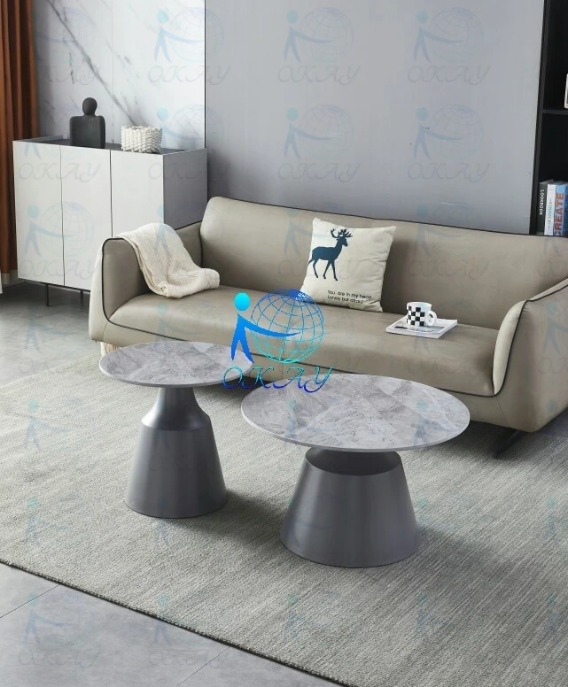 Conjunto de mesa de centro de metal redonda moderna com tampos de vidro e mármore -1743133380936447 1