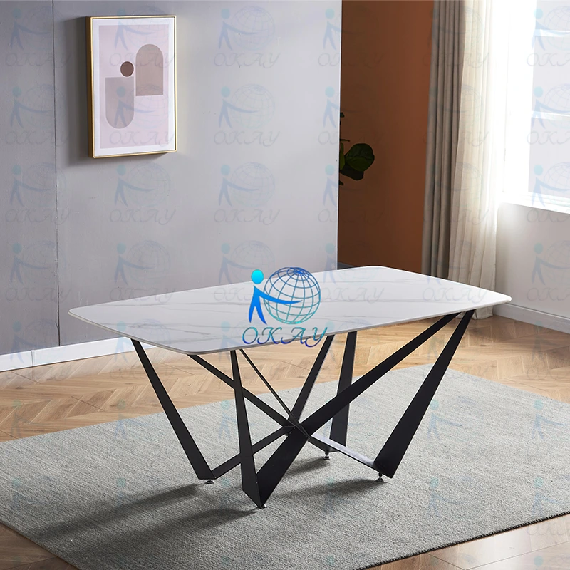 Ceramic Marble Dining Table Set European Italian Style with Gold Legs 1