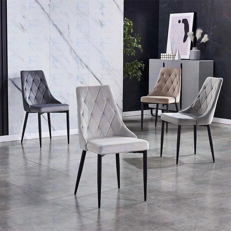 PU Kitchen Chair Cover - Soft Grey Upholstered Seat and Backrest, Metal Legs 1