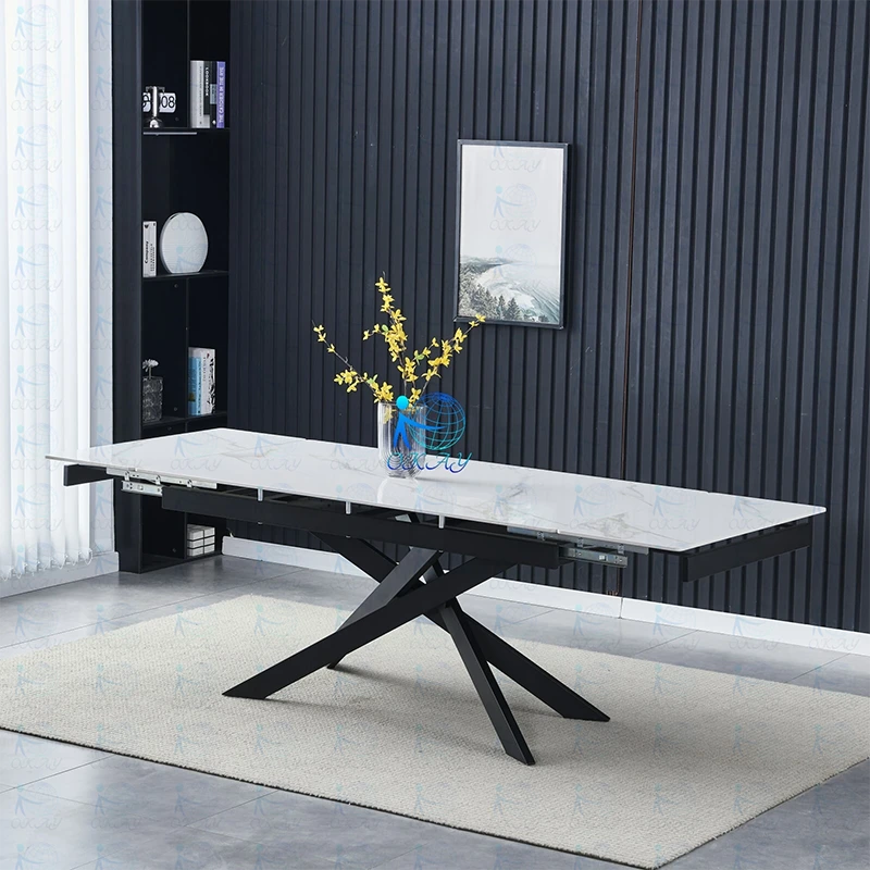 Mesa de comedor de mármol de cerámica rectangular, 6 plazas modernas para restaurante en casa 1