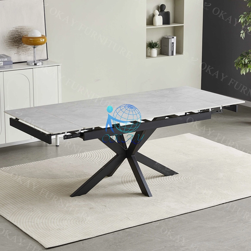 Mesa de Jantar Retangular Multifuncional em Cerâmica | Estrutura Cruzada Elegante, Versátil para Interiores Globais 1
