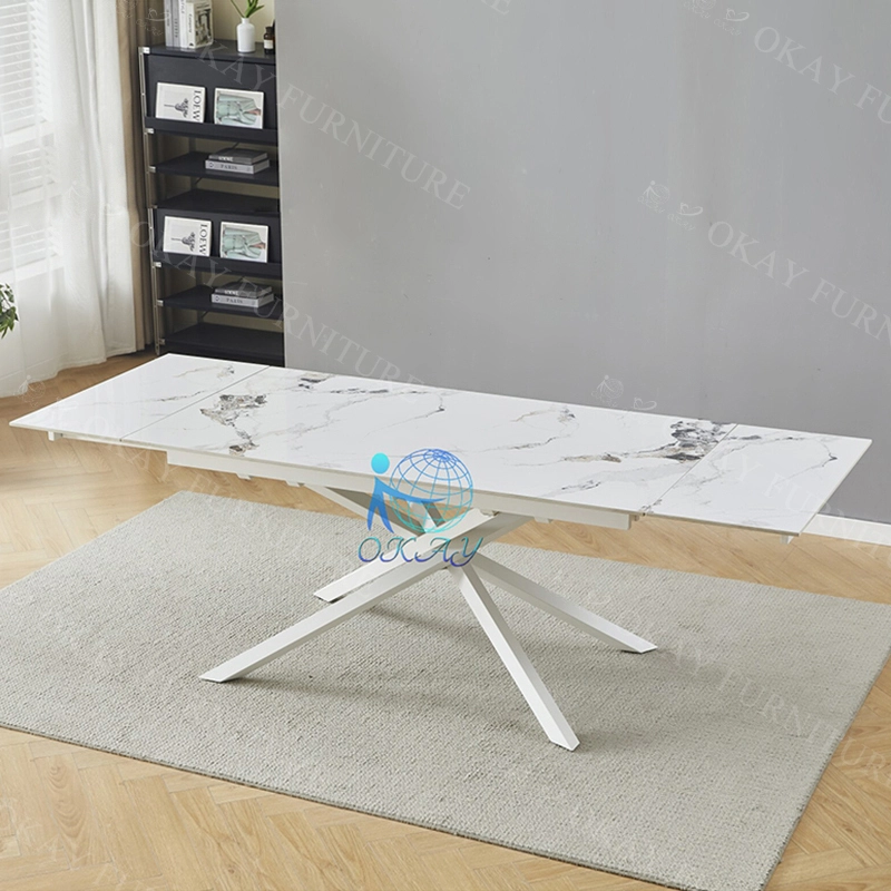 Modern Minimalist Expandable Dining Table with Luxury Marble Board & Space-Saving Carbon Steel Base 1