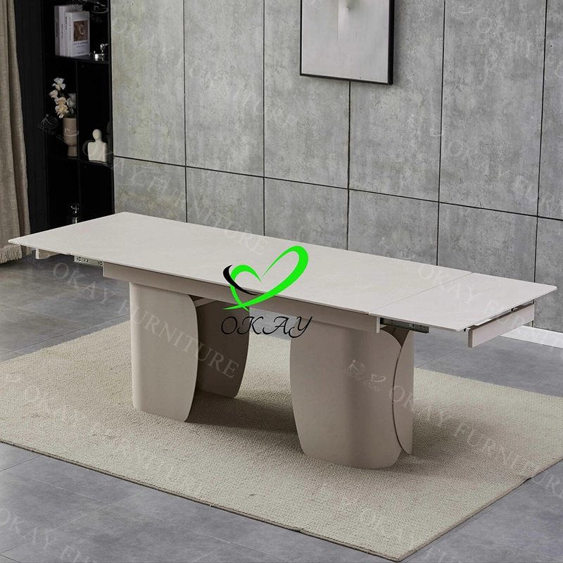 Mesa de jantar estilo minimalista nórdico com laje de pedra expansível de 6 a 8 lugares personalizável, base estilo arte - 1760689387035419 1
