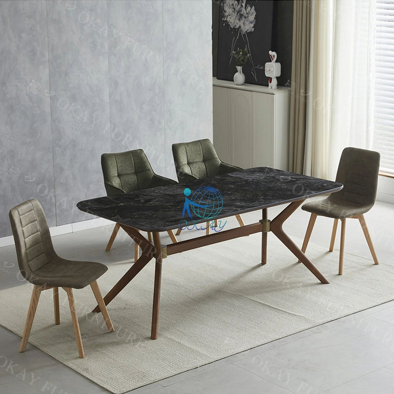 Nordic Minimalist Dining Table with a Touch of Luxury | Elegant and Stable Design Featuring an Obsidian-Finish Top and Dark Walnut-Toned Metal Legs 1