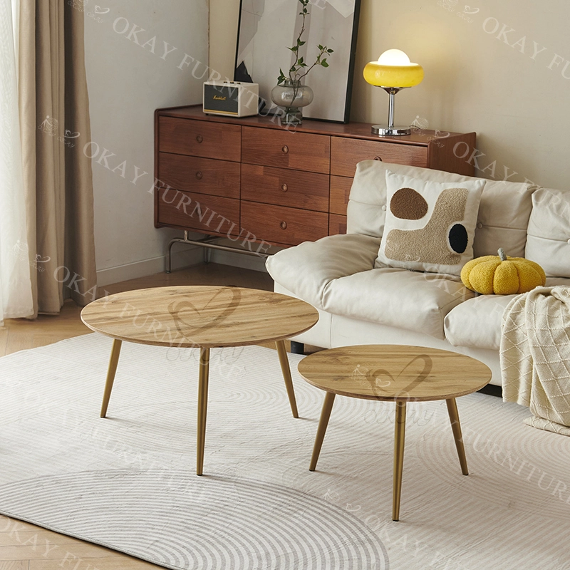 モダンなデュアルラウンドコーヒーテーブルセット | 木製/大理石焼結石、省スペースで安定したデザイン - 1764313353749352 1