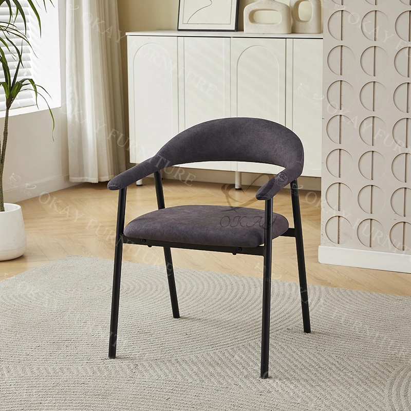 モダンミニマリストカーブアームダイニングチェア – テックスエード生地 × 複数の脚オプション | 柔らかく包み込むような座り心地 1